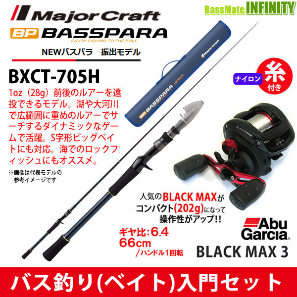 公式 ナイロン12lb糸付き バス釣り ベイト 入門セット メジャークラフト バスパラ Bxct 705h 振出 Abu ブラックマックス3右 数量限定 Www Imhungry Co