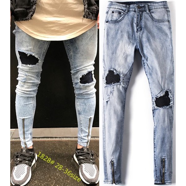 大ダメージ パンツ ジーンズ メンズ デニム チャック付き パッチ 色