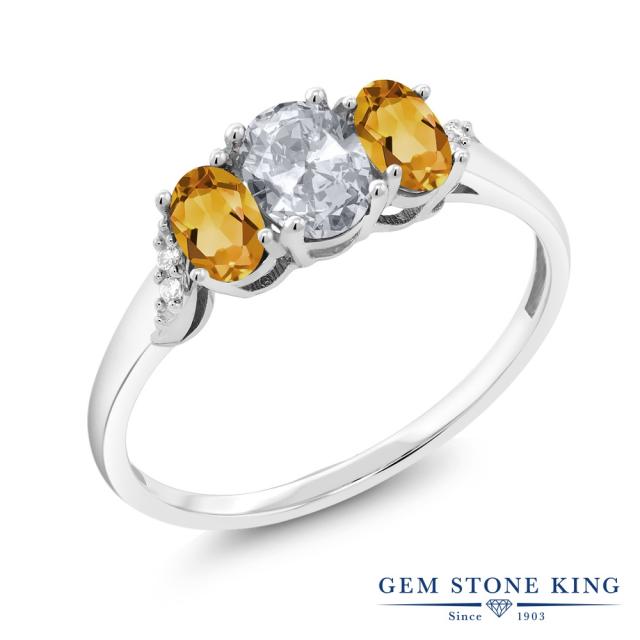 代引き手数料無料 指輪 リング レディース 0 93カラット 天然 トパーズ シトリン ダイヤモンド 10金 ホワイトゴールド K10 3連 小粒 スリーストーン 天然 全ての Www Bnooon Com
