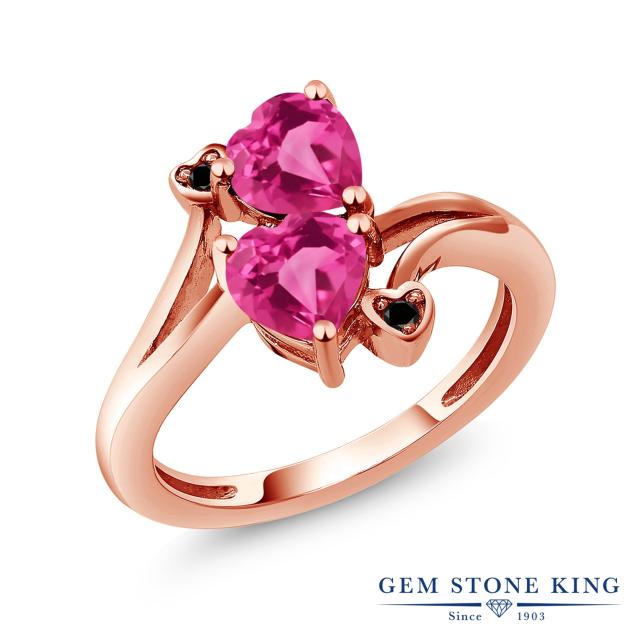 ピンクゴールド 加工 ダブルストーン 指輪 合成ピンクサファイア 誕生石 レディース かわいい リング ブランド 9月 加工 ダブルストーン ハート 9月