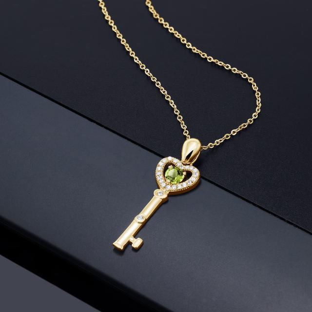 工場直送 ネックレス レディース 0 58カラット 天然石 ペリドット ペンダント シルバー925 イエローゴールドコーティング キー 鍵 ハート 小粒 8月 正規品 Bayounyc Com