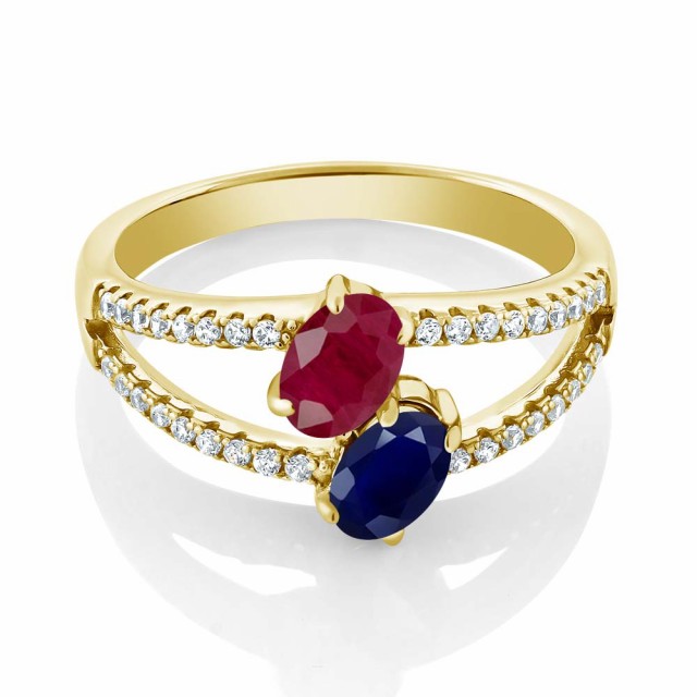特価再入荷 指輪 天然石 7月 誕の通販はau PAY マーケット - Gem Stone King ジュエリー専門 リング レディース 1.56カラット 天然 ルビー サファイア シルバー925 イエローゴールドコーティング ダブルストーン 在庫安い