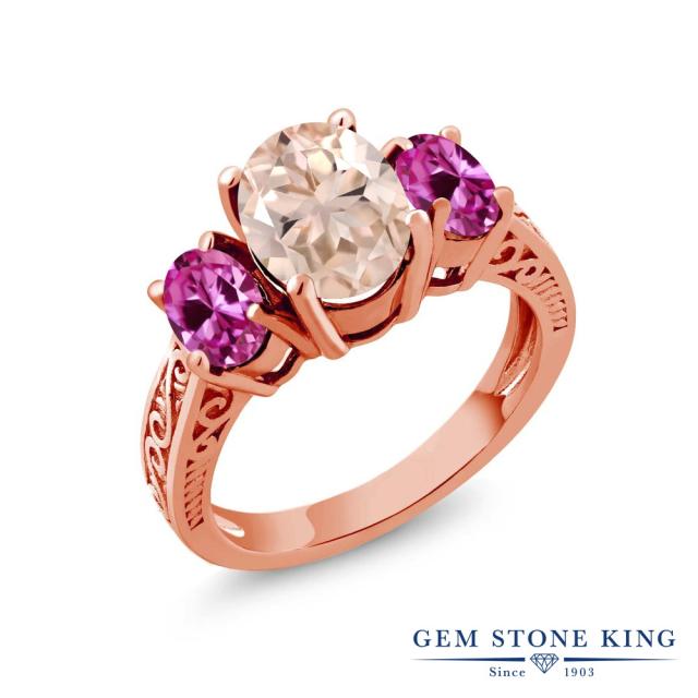 日本産 指輪 リング レディース 2 6カラット 天然 モルガナイト ピーチ 合成ピンクサファイア シルバー925 ピンクゴールドコーティング 3連 ア 肌触りがいい Ecgroup Intl Com