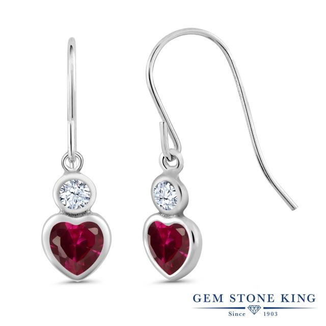 ピアス レディース 1 42カラット 合成ルビー シルバー925 ハート かわいい ぶら下がり フレンチワイヤー 金属アレルギー