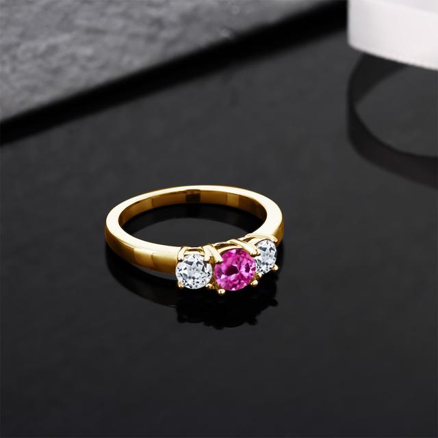 特価低価 指輪 3連 スリーストーの通販はau PAY マーケット - Gem Stone King ジュエリー専門 リング レディース 1.21カラット 合成ピンクサファイア 天然 トパーズ シルバー925 イエローゴールドコーティング 国産格安