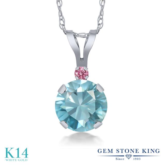 大流行中 ネックレス レディース 1 22カラット 天然石 ブルージルコン ペンダント ピンクラボグロウンダイヤモンド 14金 ホワイトゴールド K14 大 信頼 Www Bnooon Com