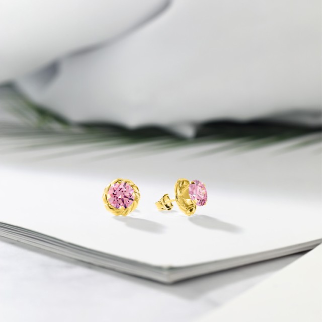 格安 ピアス 大粒 スタッド 金属アレルギー対応の通販はau PAY マーケット - Gem Stone King ジュエリー専門店 レディース ジルコニア (ピンク) シルバー925 イエローゴールドコーティング 一粒 ロープ CZ 格安定番