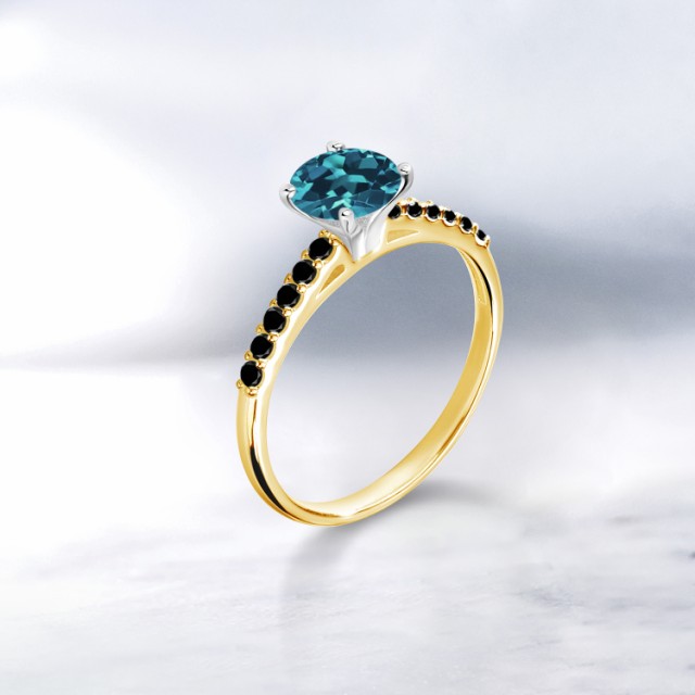 2022 指輪 一粒 パヴェ の通販はau PAY マーケット - Gem Stone King ジュエリー専門店 リング レディース 1.3カラット 天然 ロンドンブルートパーズ 天然ブラックダイヤモンド 10金 ツートンゴールド(K10) 高品質