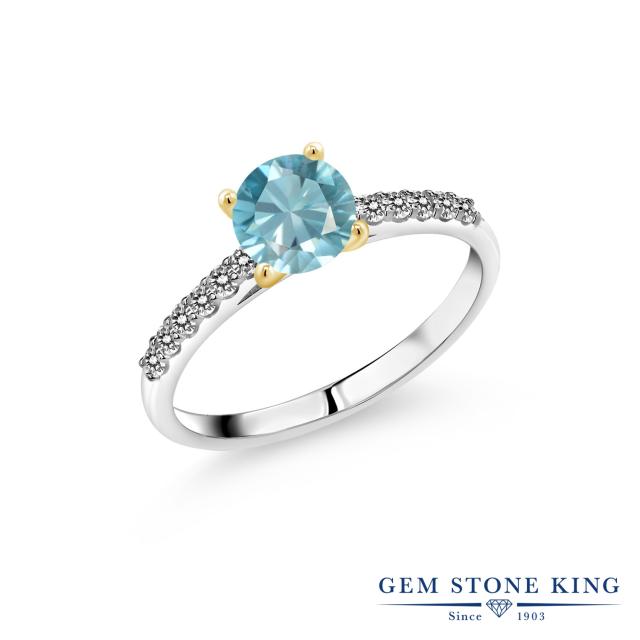 見事な マルチス 大粒 パヴェ 一粒 ツートンゴールド K10 10金 ダイヤモンド 天然 ブルージルコン 天然石 1 4カラット レディース リング 指輪 指輪 リング