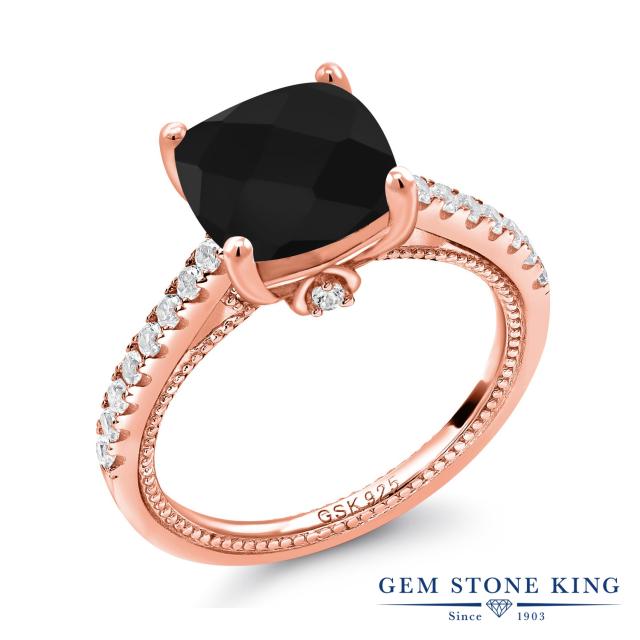 激安価格と即納で通信販売 指輪 リング レディース 4 07カラット 天然 シルバー925 ピンクゴールドコーティング オニキス 合成ホワイトサファイア