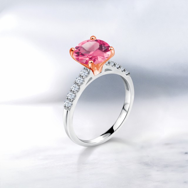 2023得価 指輪 ツートンゴールド(K10) 一粒 パの通販はau PAY マーケット - Gem Stone King ジュエリー専門店 リング レディース 2.4カラット 天然 ミスティックトパーズ (ピンク) 合成ホワイトサファイア 10金 通販超激得