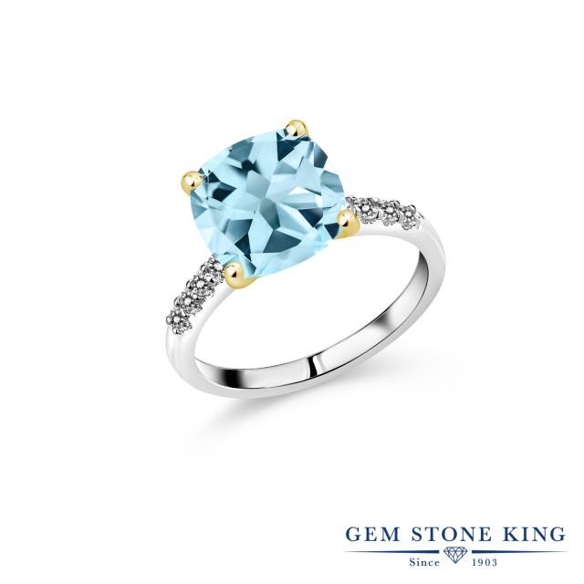 T ポイント5倍 指輪 リング レディース 4 58カラット 天然 スカイブルートパーズ Pay ダイヤモンド スクエア パヴェ レディース 天然石 大粒 マルチストーン 天然石 11月 誕生 印鑑の印章立花 913eca96 Krossi Ru