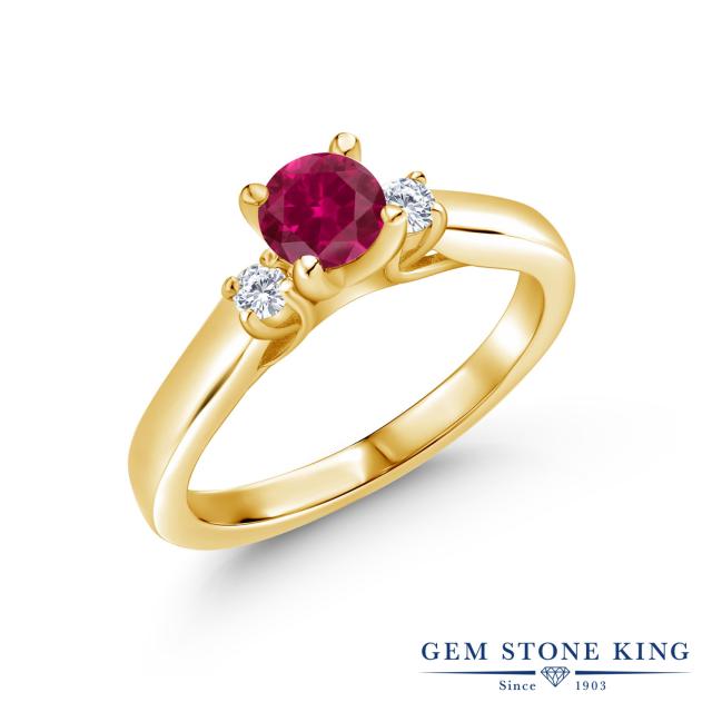 通販オンラインストア 合成 ルビー 指輪 レディース リング イエローゴールド 加工 7月 誕生石 大粒 シンプル スリーストーン ブランド 人気激安 Triplex Ee
