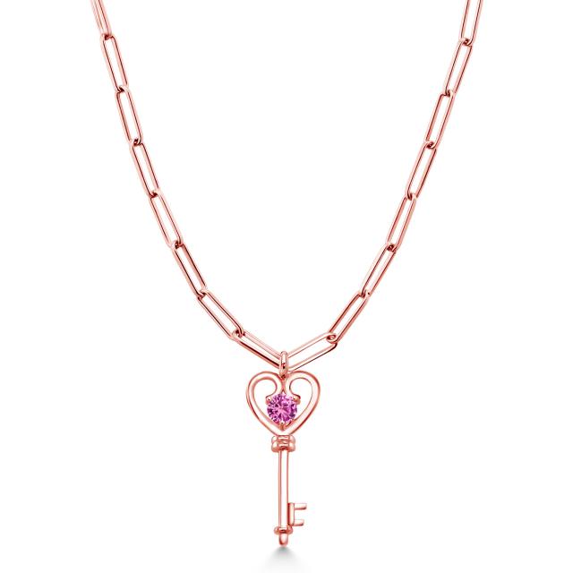 国際ブランド 合成ピンクサファイア ネックレス ブランド 一粒 ハート 鍵 キー 誕生石 9月 加工 ピンクゴールド レディース ネックレス Drmchughpsych Com