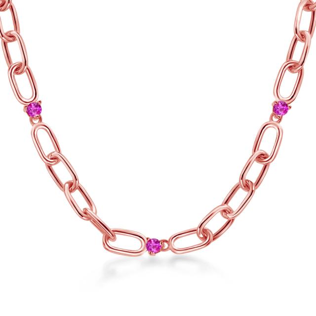 限定特価 合成ピンクサファイア ネックレス ブランド 細身 華奢 小粒 クリップチェーン 誕生石 9月 加工 ピンクゴールド レディース ネックレス Drmchughpsych Com