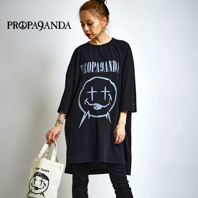 目玉商品 Propa9anda プロパガンダ Xx Nico Rev Big Tee ビッグｔシャツ ワンピース 半袖 五分袖 ニコちゃん ペケニコ 黒 白 ブラック ホワイ 絶賛 Centrodeladultomayor Com Uy