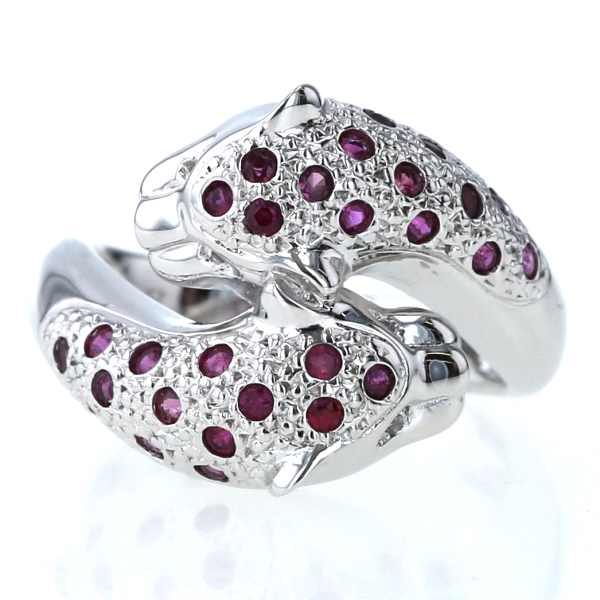 K18wg ホワイトゴールド リング ダイヤモンド ルビー ヒョウ 豹 パンサー 動物 アニマル モチーフ 指輪 11 5号 新