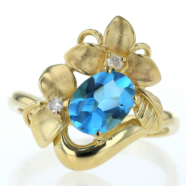 最先端 K18yg イエローゴールド リング ブルートパーズ ダイヤモンド 花 葉 フラワー リーフ 植物 マット つや消し 指輪 15号 新品仕上済 Pa 21新発 Kasam Org