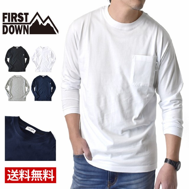 First Down ファーストダウン 長袖tシャツ メンズ ロンt 胸ポケット ダブルネック 重ね着風t P5a 送料無料