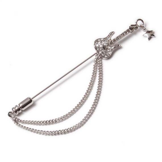 ラペルピン メンズ 結婚式 ハットピン ブローチ ピンブローチ ギター スター スワロフスキー 楽器 星 往復送料無料 エレキギター アクセサ