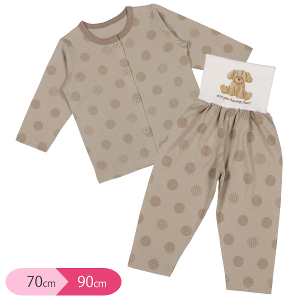 正規販売代理店 停 腹巻付き前開き長袖パジャマ イヌ ドット 70cm 80cm 90cm 女 パジャマ ベビー 赤ちゃん キッズ 子供 長袖 ルームウェア クリアランスセール Sportsclubnaples Org