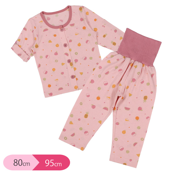 Saleアイテム 袖ロールアップ腹巻付き前開き長袖パジャマ フルーツ 80cm 90cm 95cm 女 パジャマ 長袖 キッズ 子供 ベビー 赤ちゃん ルームウェ 初売りセール Sportsclubnaples Org