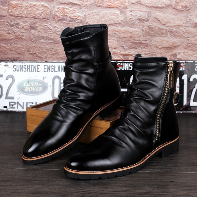 ショートブーツ エンジニアブーツ メンズ 革靴 ライダース バイクウエア サイドジップ 裏ボア 防寒 シークレット 防水 通勤