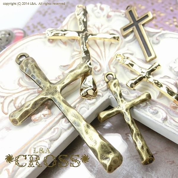 New 2個 大きいクロスチャーム Shadow Cross L 約54mm 十字架 ネックレストップ 金属パーツ La