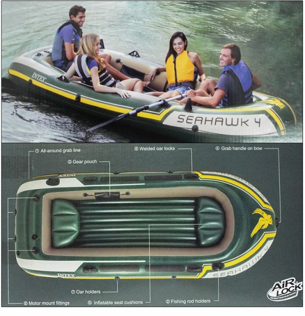 インテックス 4人乗り ゴムボート Seahawk4 シーホーク4 オール ポンプ クッション付き【新品】intex boat set