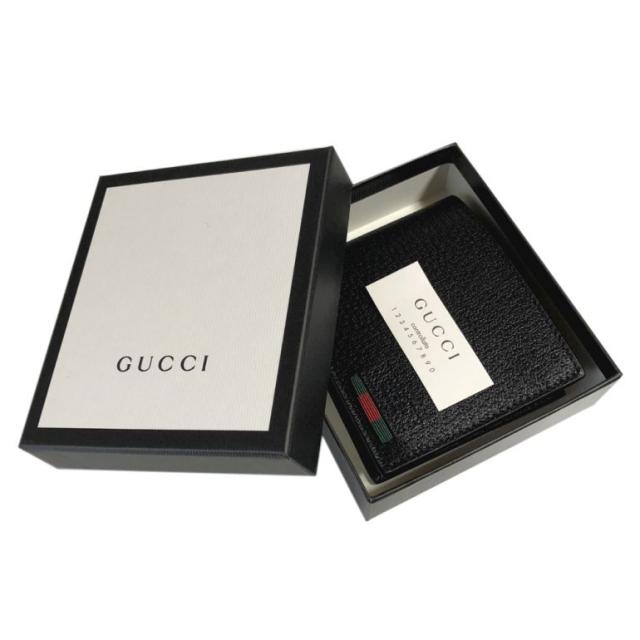 グッチ 二つ折り財布 メンズ 札入れ 小銭入れなし Web カーフレザー 還元祭 Dj21t 低価格化 ブラック 1060 ホワイトデー キャッシュ