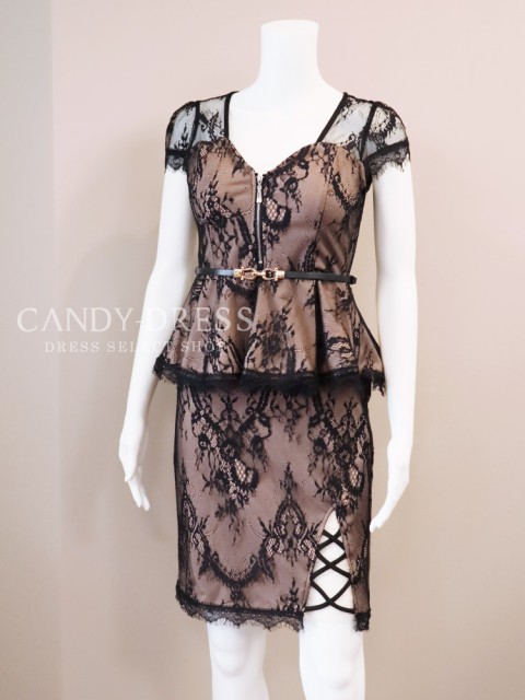 正規店低価 S/M/L キャバドレス キャバ嬢の通販はau PAY マーケット - CANDY-DRESS|商品ロットナン ストレッチレース×フロントジップペプラム半袖セットアップミニドレス(ベルト付) J-653 キャバ キャバクラ 格安低価