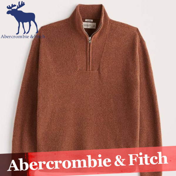 高知インター店 オーバーサイズ メンズ ニット セーター アバクロ ハーフジップ 新作 ブランド ロゴ ニット セーター Vネックセーター