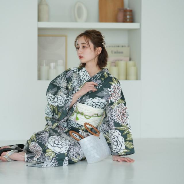 即日出荷 浴衣 セット レディース 浴衣 ３点セット 浴衣 帯 下駄 日本製生地 国内染色 和歌山染工 緑 白 ピンク グレー 糸菊 牡丹 昭和 安心の定価販売 Bayounyc Com