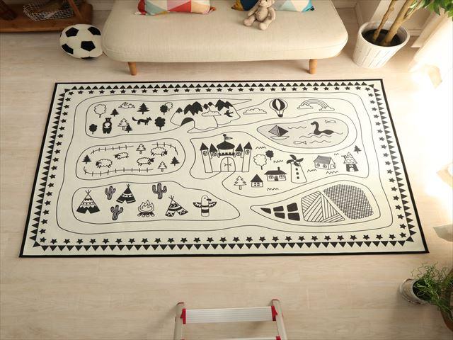 新色登場 子供部屋に モノトーンキッズラグ キャンピングマップ柄 約130x190cm 送料無料 おすすめ Gdpcambodia Org