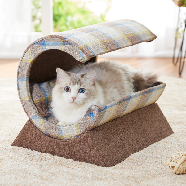 高速配送 ｃカーブベッド 猫 ねこ ベッド かわいい インテリア チェック トンネル おもちゃ ペット ペピイ Peppy 好評継続中 今だけ限定価格