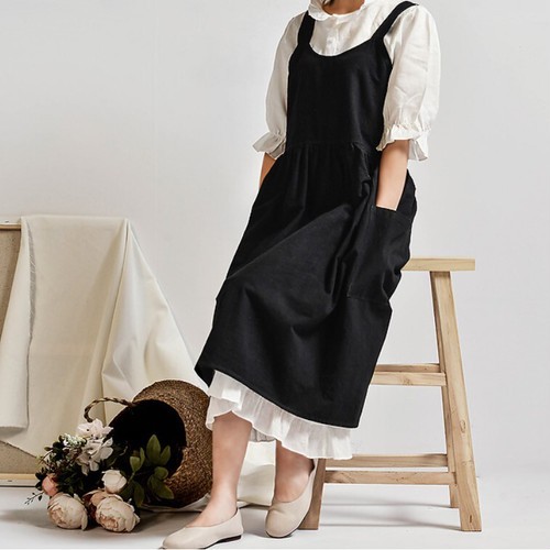 ブラックエプロン ワンピースエプロン ハイウエスト ジャンパースカート風エプロン エプロンドレス リネン 北欧デザイン ポケット付 カフの通販はau Pay マーケット ダイレクト販売サービス Au Pay マーケット店 商品ロットナンバー