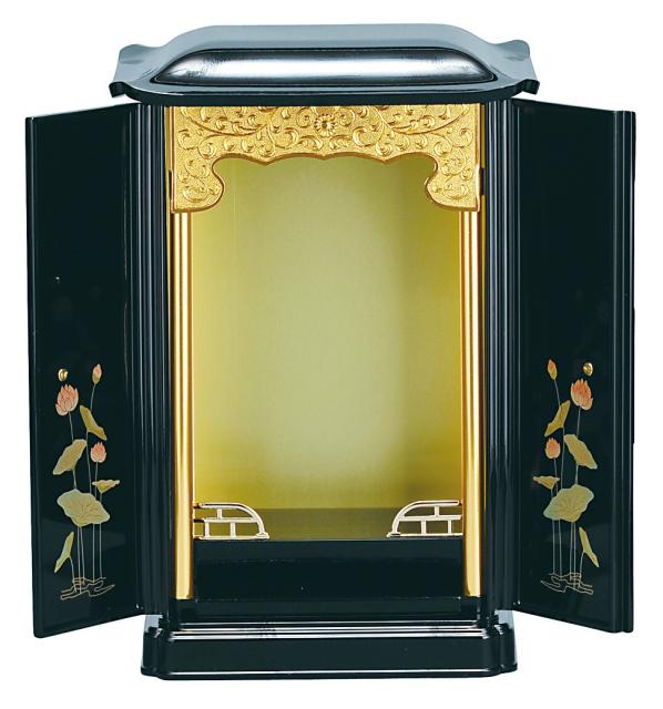 手数料安い 黒 内金 蒔絵 厨子型 ミニ仏壇 蓮 家具調仏壇 モダン仏壇 大 その他仏壇