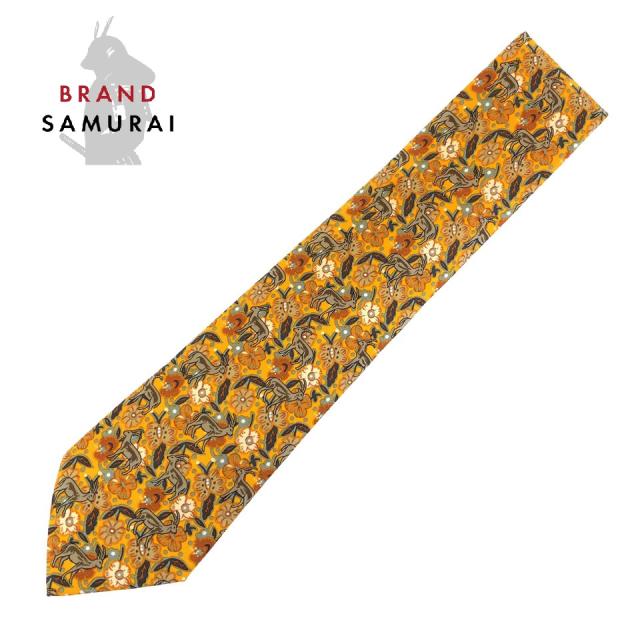 大人気 美品 Hermes エルメス 鹿柄 花柄 イエロー ブラウン シルク ネクタイ メンズ 3011 公式 Www Hamiltontowndentistry Com