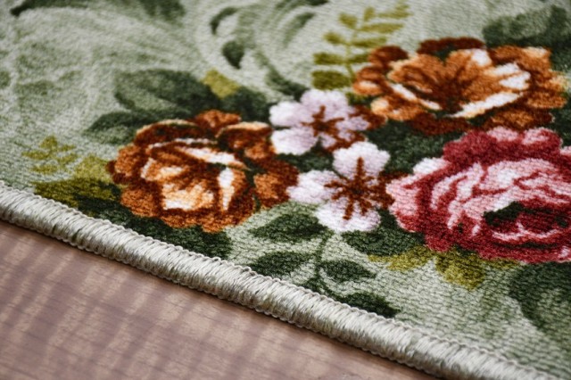 カーペット 4.5畳 四畳半 撥水 はっ水 絨毯 ラグ じゅうたん 花柄 ロココ調 英国 ベルギー グリーン 江戸間 261×261cm