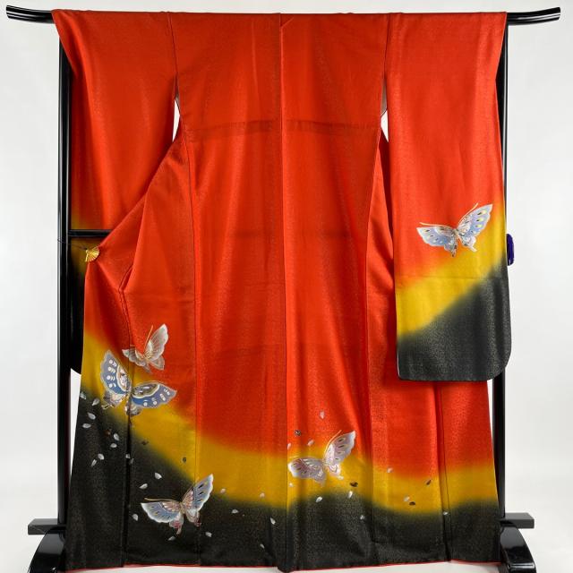 新色登場 振袖 名品 蝶 花びら 金通し 金銀彩 朱色 袷 身丈172cm 裄丈68cm L 正絹 想像を超えての Majconsults Com