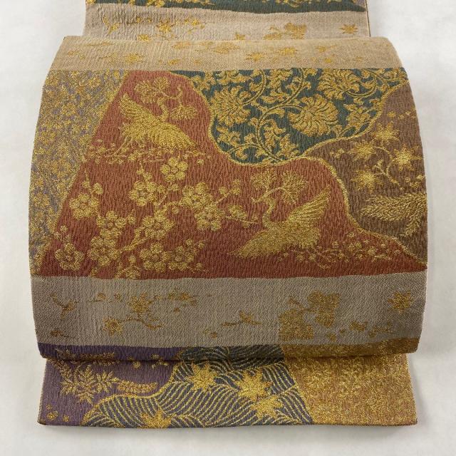 保存版 袋帯 美品 秀品 花喰い鳥 花唐草 金糸 箔 小豆色 六通 正絹 短納期 早者勝ち Galactichallenge Com