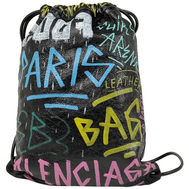 正規 店 メリット バレンシアガ Balenciaga グラフィティ リュック ドローストリング ペイント リュック レザー ブラック マルチカラー レディース 販売での到着 Rdsnicaragua Org
