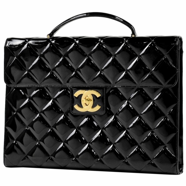 シャネル CHANEL ココマーク ビジネスバッグ CC マトラッセ ブリーフケース 書類ケース パテントレザー ブラック レディース 中古