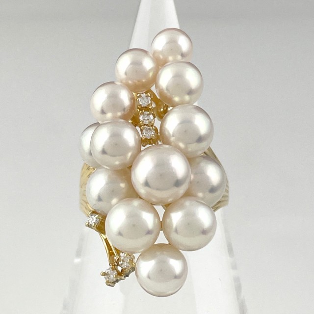 パール デザインリング K18 イエローゴールド メレダイヤ 指輪 真珠 ...