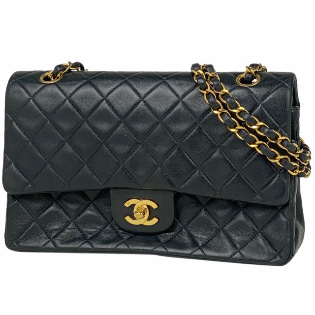 シャネル CHANEL マトラッセ Wフラップ チェーン ショルダーバッグ ココマーク CC ハンドバッグ レザー ブラック レディース 中古