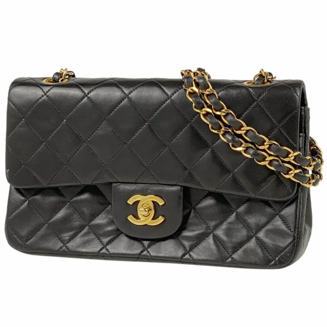 シャネル CHANEL マトラッセ Wフラップ チェーン ショルダーバッグ ココ ハンドバッグ ショルダーバッグ レザー ブラック レディース中古