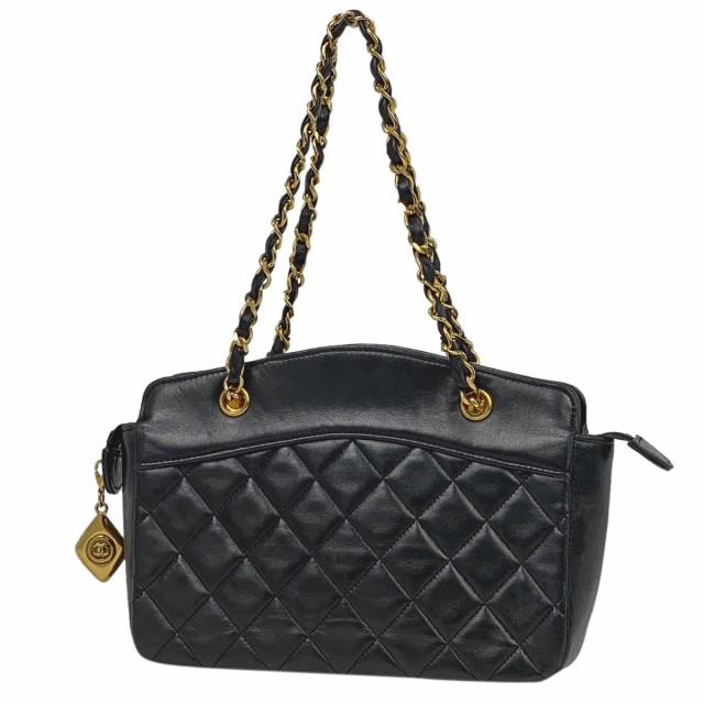 シャネル CHANEL ココマーク チェーン ハンドバッグ CC マトラッセ 手提げ ハンドバッグ レザー ブラック レディース 中古