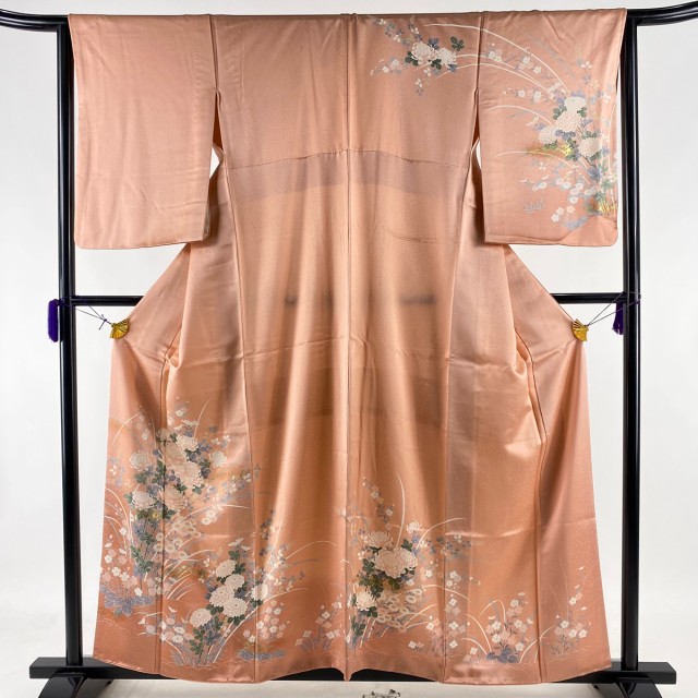 訪問着 秀品 菊 萩 金銀彩 ピンク 袷 157cm 64.5cm M 正絹 中古