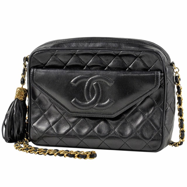 シャネル CHANEL ココマーク フリンジ チェーン CC タッセル マトラッセ ショルダーバッグ レザー ブラック レディース 中古