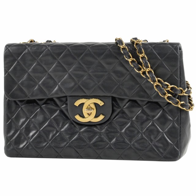 シャネル CHANEL デカ マトラッセ シングルフラップ チェーン ショルダーバッグ ココマーク CC レザー ブラック レディース 中古